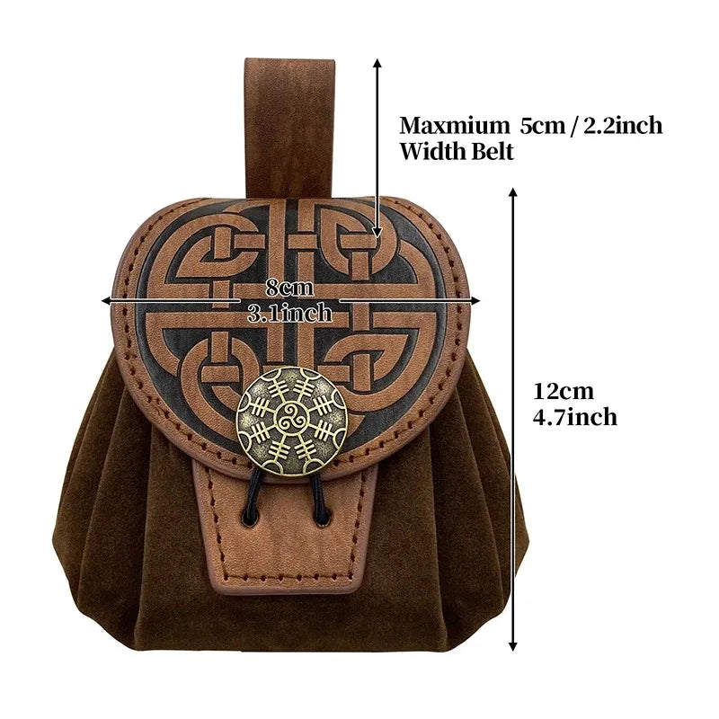 Steampunk Medieval Punk Style Fanny Packs for Men Pu Leather Coin Purse Hangable Belt Waist Bag Drawstring Hip Belt Bag Cosplay