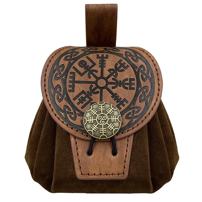 Steampunk Medieval Punk Style Fanny Packs for Men Pu Leather Coin Purse Hangable Belt Waist Bag Drawstring Hip Belt Bag Cosplay