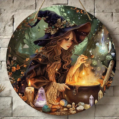 Witch Theme Round Wooden Sign