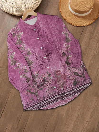 Ethnic Style Geometric Print Three-Quarter Sleeve Women's Shirt