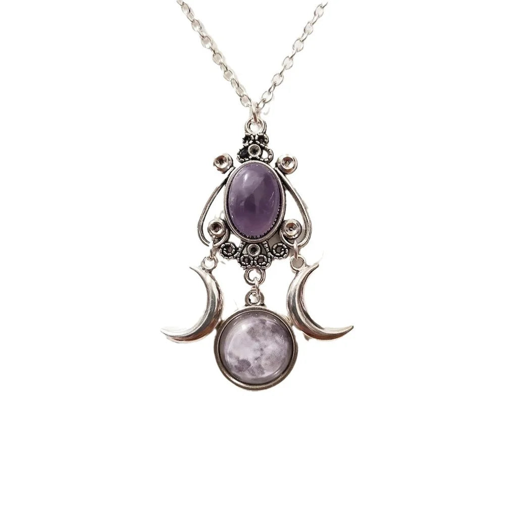 Triple Moon Goddess Necklace Amethyst Jewelry