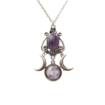 Triple Moon Goddess Necklace Amethyst Jewelry