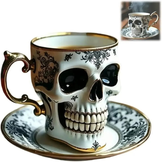 Skull Printed Resin Coffee Cups and Saucers