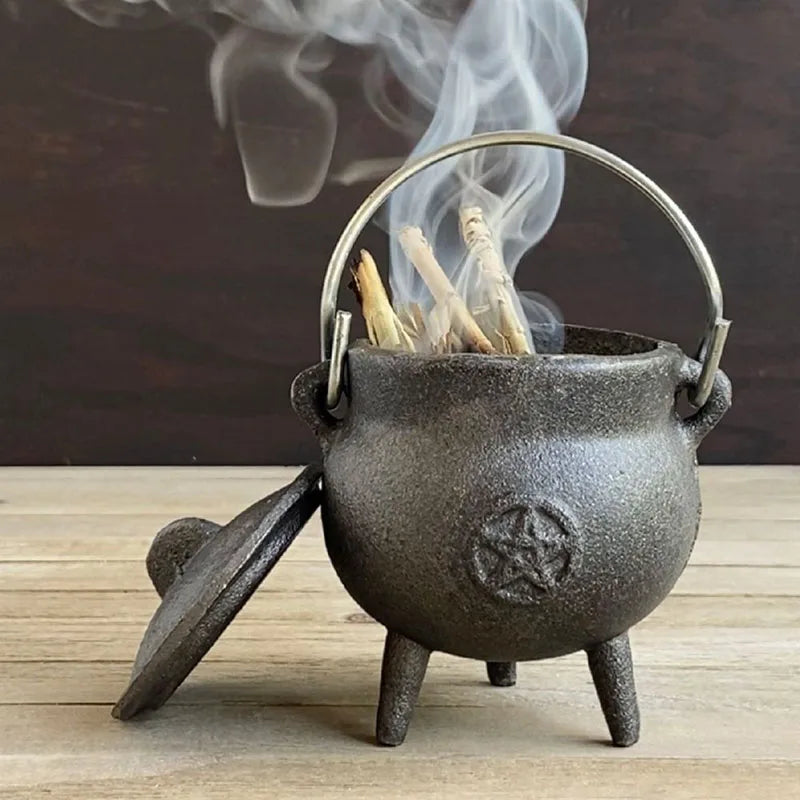 Metal Witch Cauldron with Candle Holder