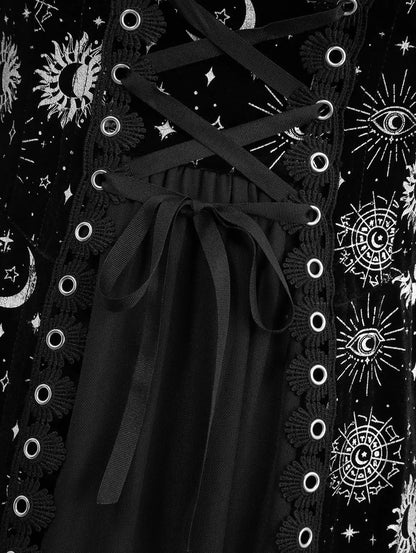 Gothic Sun Moon Star Printed Dress