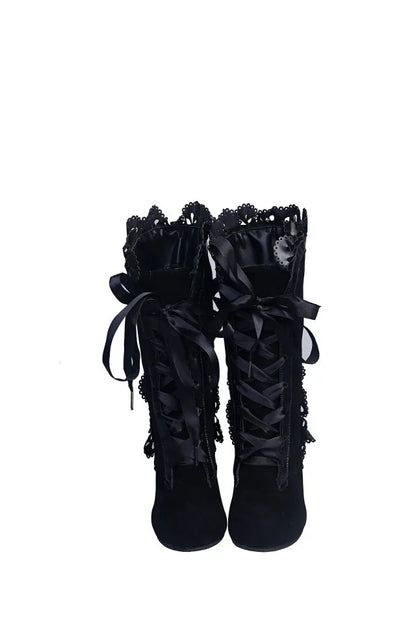Vintage  Leather Suede Lace Up Mid Calf Boots