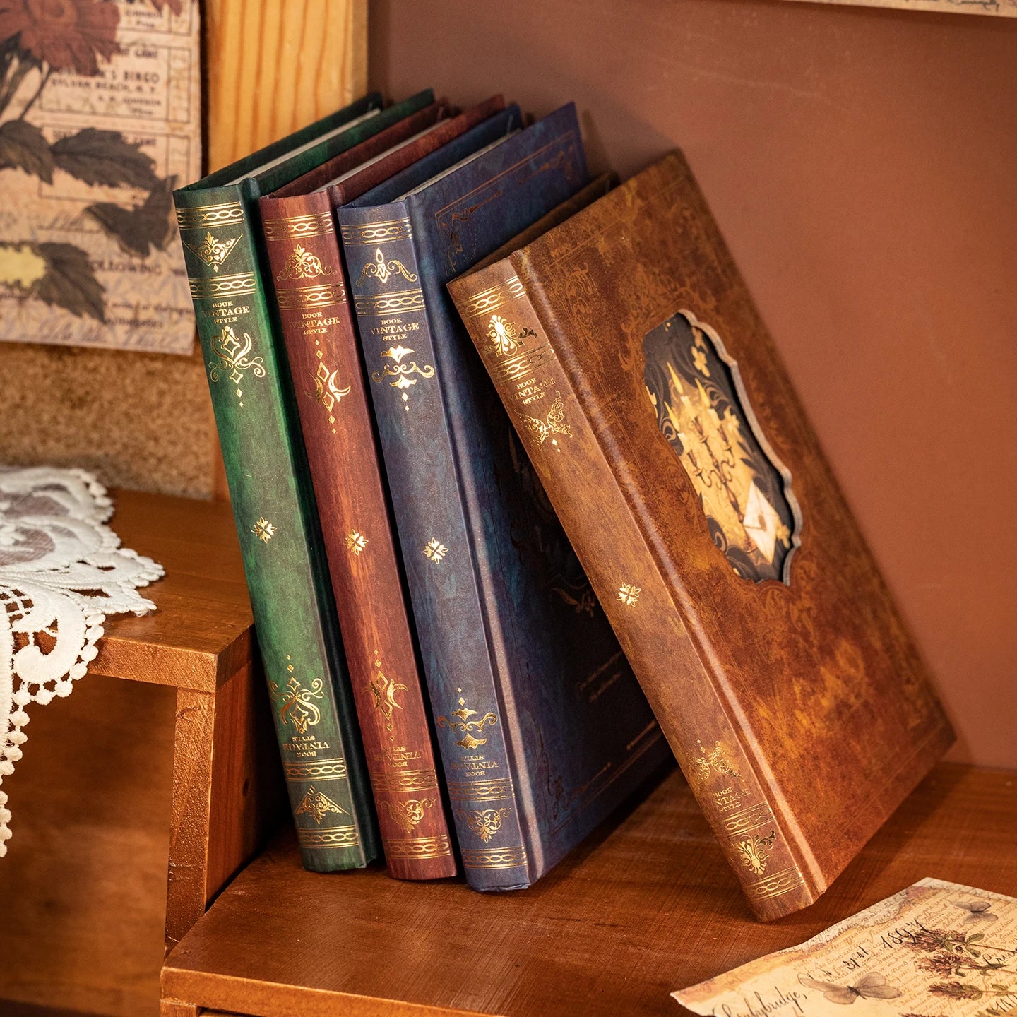 Vintage Style Notebook Set, Gold Foil Writing Pad