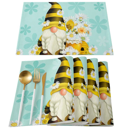 Spring Bee Daisy Gnome Table Mats Cotton