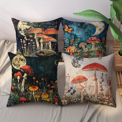 Mushroom Moon Night Pillow Cover