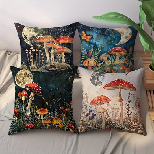 Mushroom Moon Night Pillow Cover