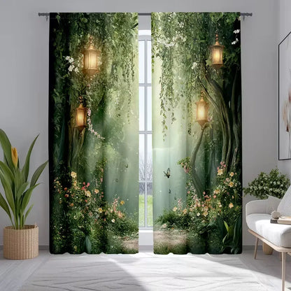 2 Pcs Psychedelic Forest print curtains