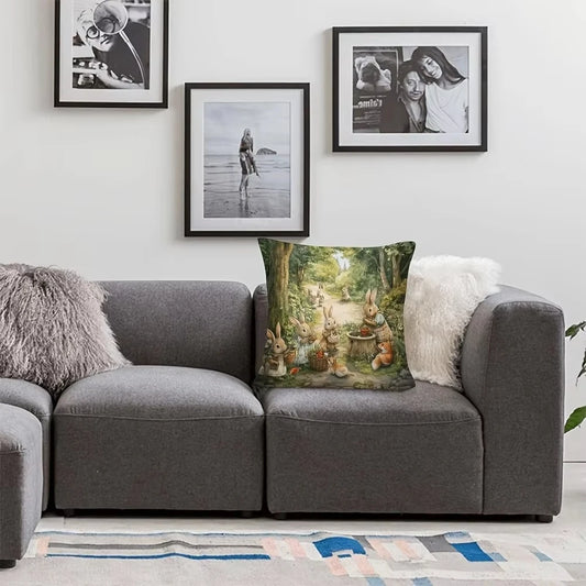 Rabbit Pattern Pillow Cover, Spring Design