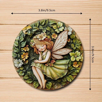 6 Pieces Wooden Coasters Green Elf Pattern