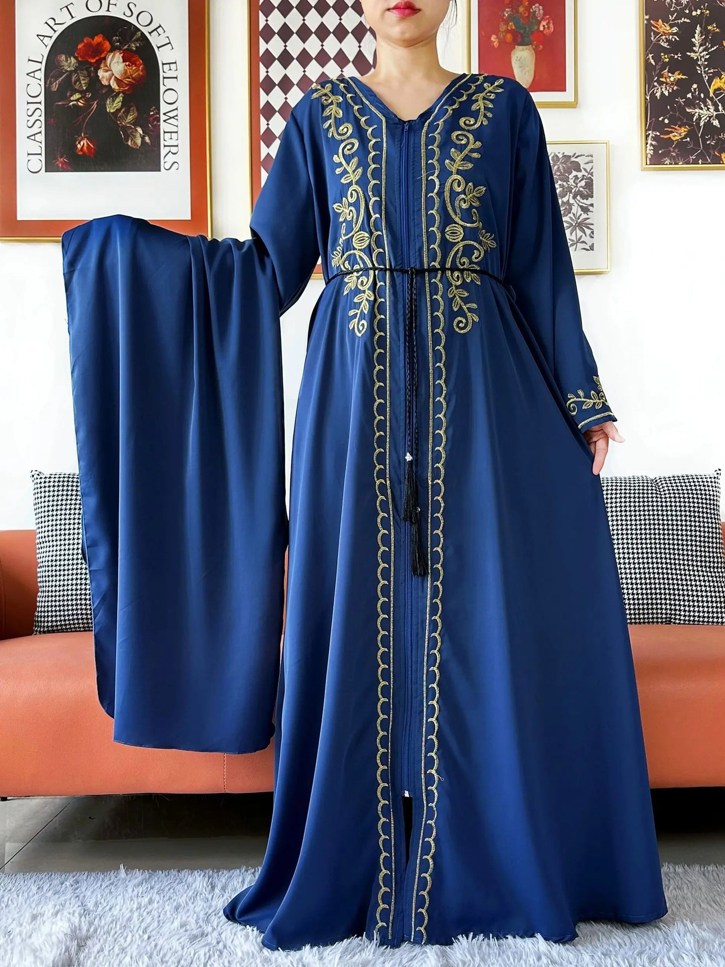 Elegant Women Abaya Long Sleeve Chiffon Dress