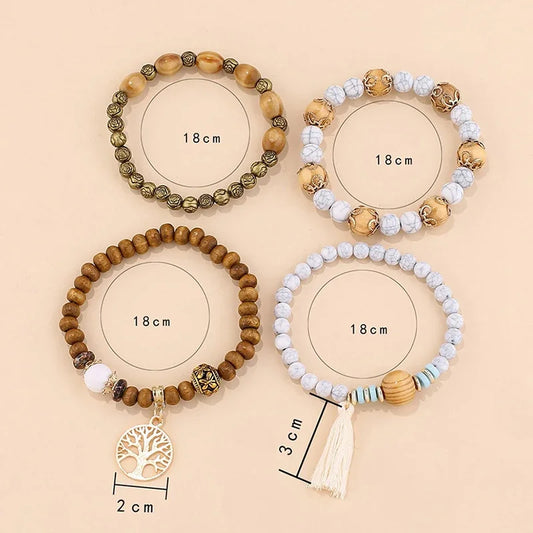 Boho Wooden Beaded Bracelet Set