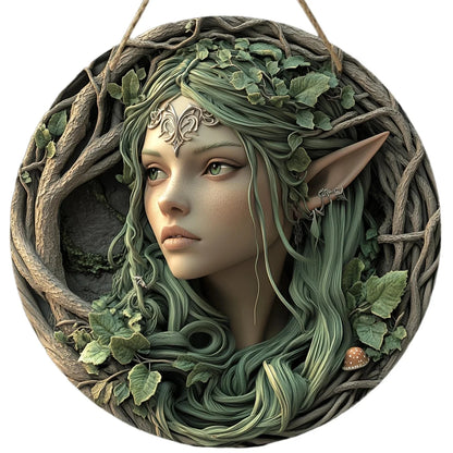 Tree Elf Circular Wooden Sign