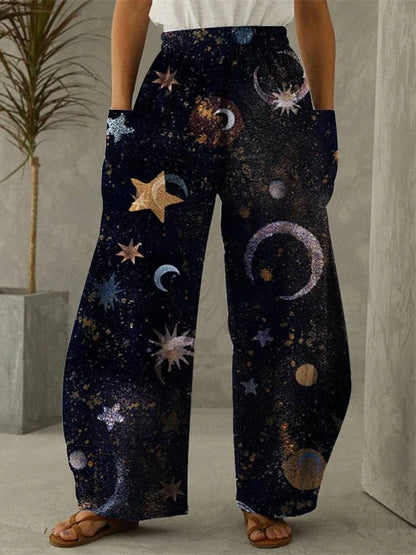 Galaxy Moon Stars Full Length Wide Leg Pants