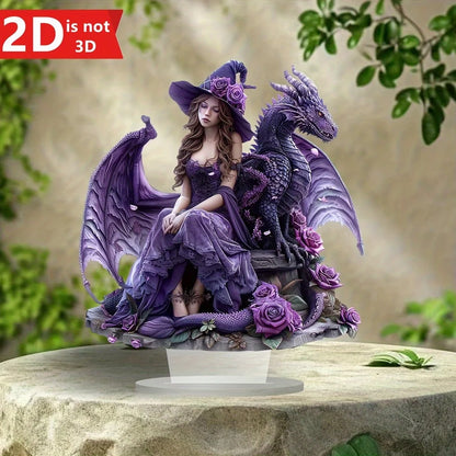 2D Bohemian witch & dragon desktop decor for home, office, or café.