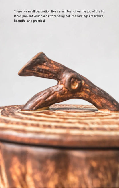 Original Wood Texture Ceramic Coffee Mug with Lid