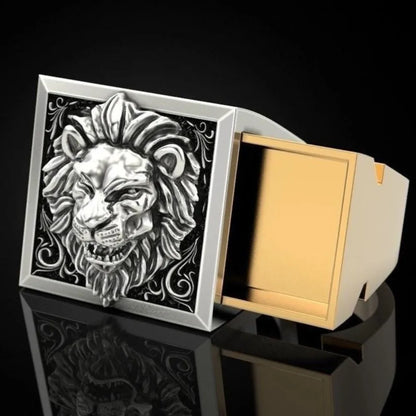 Lion Head Men's Ring Creative Storage