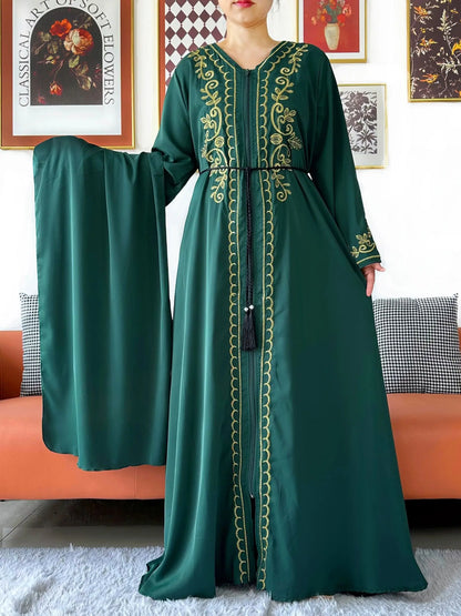 Elegant Women Abaya Long Sleeve Chiffon Dress