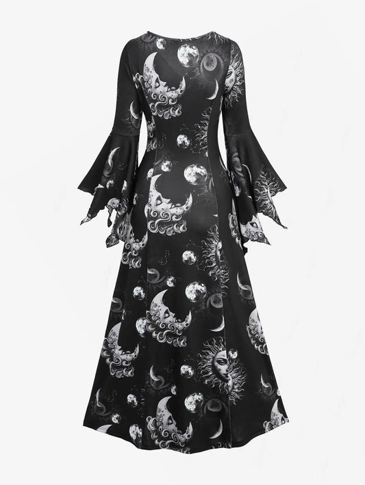 Sun Moon Face Print Dress