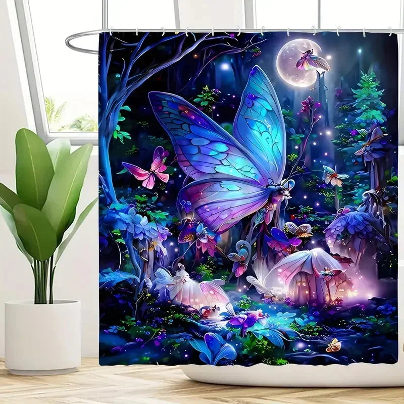 Butterfly print shower curtain