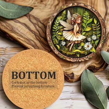 6 Pieces Wooden Coasters Green Elf Pattern