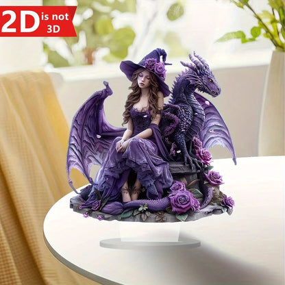 2D Bohemian witch & dragon desktop decor for home, office, or café.