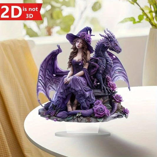 2D Bohemian witch & dragon desktop decor for home, office, or café.