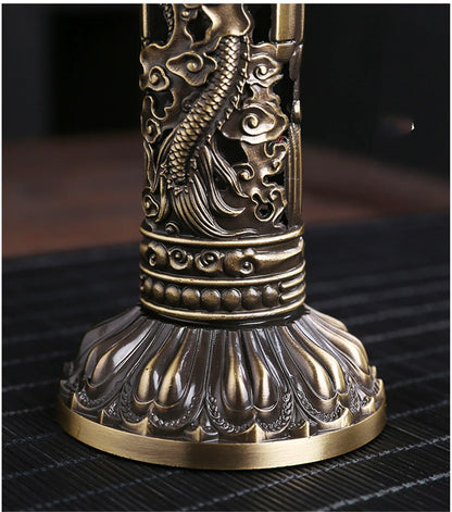 Archaize Vertical Incense Burner Buddha Heart Sutra Dragon Phoenix Pillar Metal Thread Incense Stick Home Office Decoration