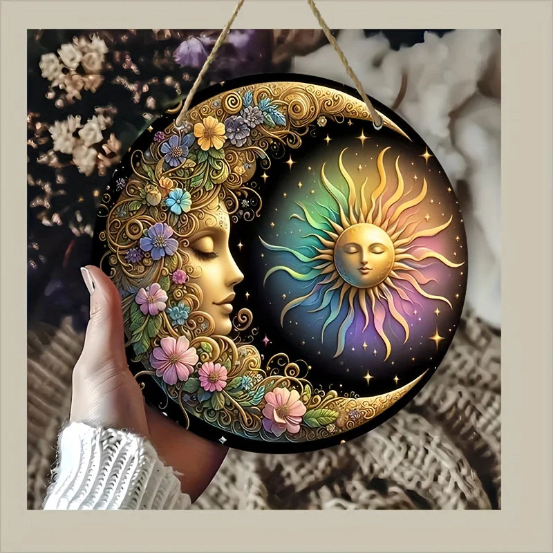 Mandala art style sun and moon wall plate