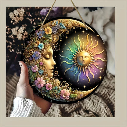Mandala art style sun and moon wall plate