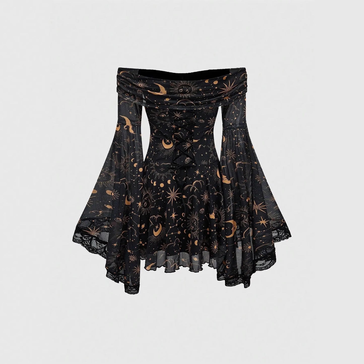 Gothic Style Vintage  Star Moon Long Sleeve A- Line Dress