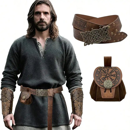 Steampunk Medieval Punk Style Fanny Packs for Men Pu Leather Coin Purse Hangable Belt Waist Bag Drawstring Hip Belt Bag Cosplay