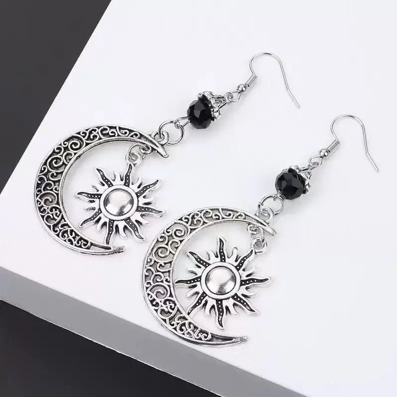 Gothic Dark Style Moon Sun Dangle Earrings