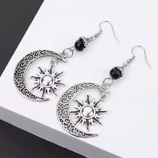 Gothic Dark Style Moon Sun Dangle Earrings