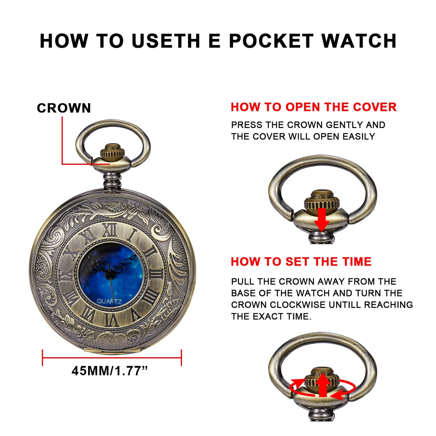 Antique Design Blue Dial Quartz Pocket Watch