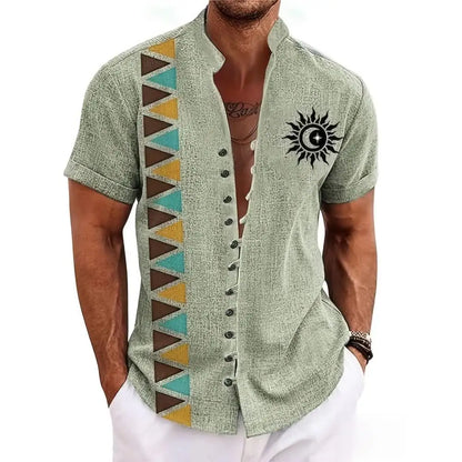 Men's Linen Short-Sleeved Shirt Ethnic Totem Print