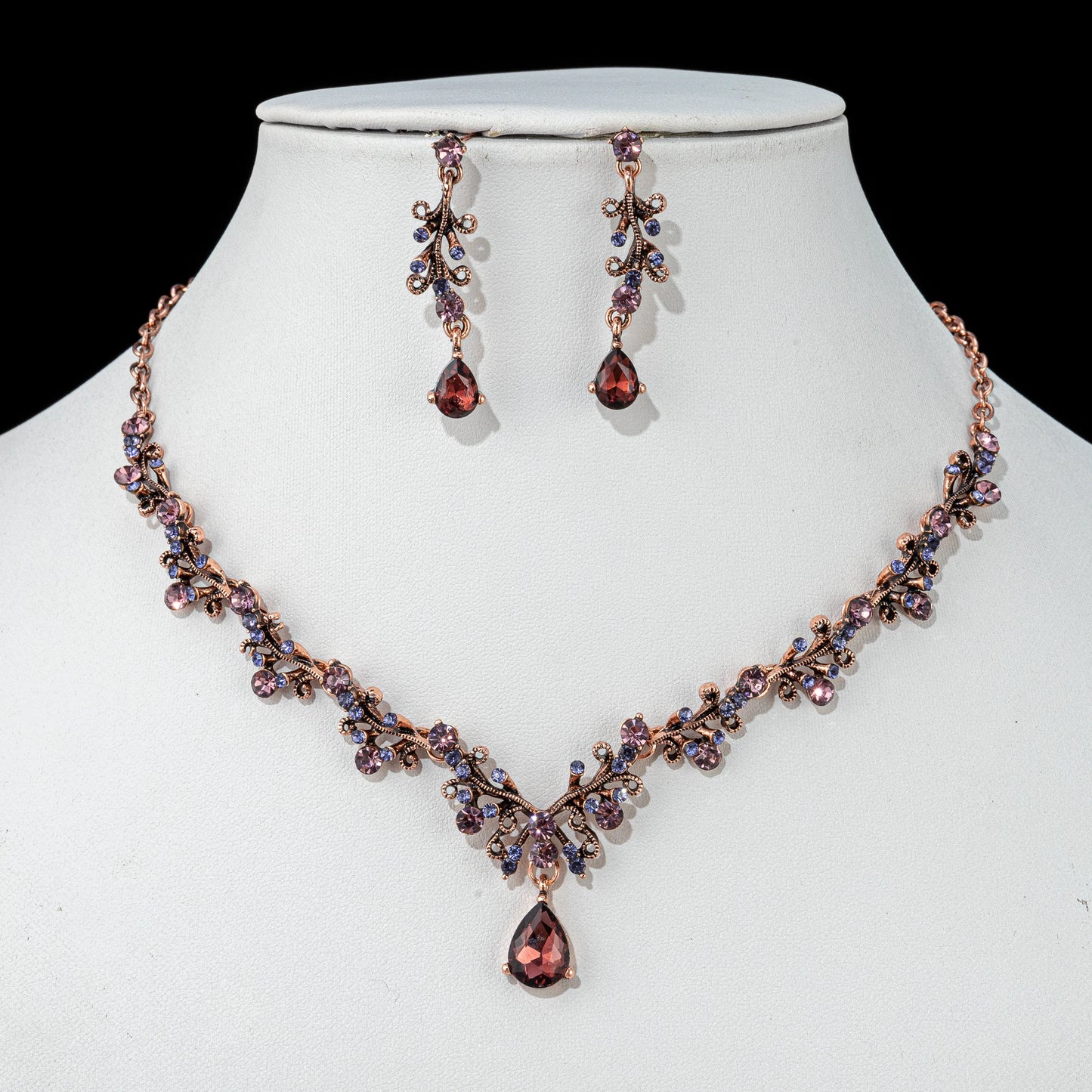 Vintage Crystal Geometric Necklace And Earrings Set