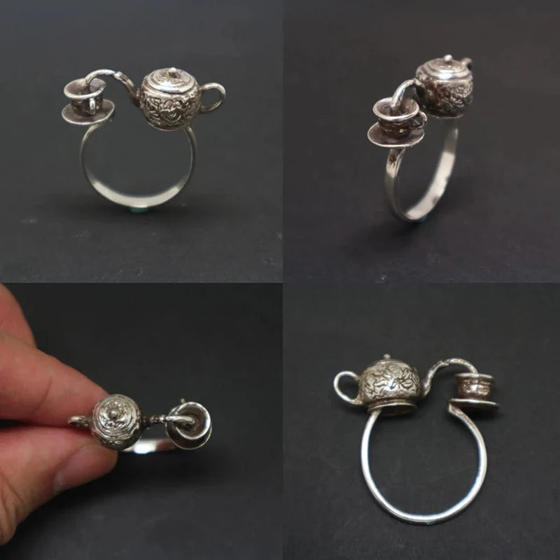 Floral Pattern Pouring Teapot Geometric Ring