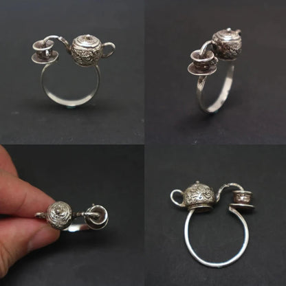 Floral Pattern Pouring Teapot Geometric Ring