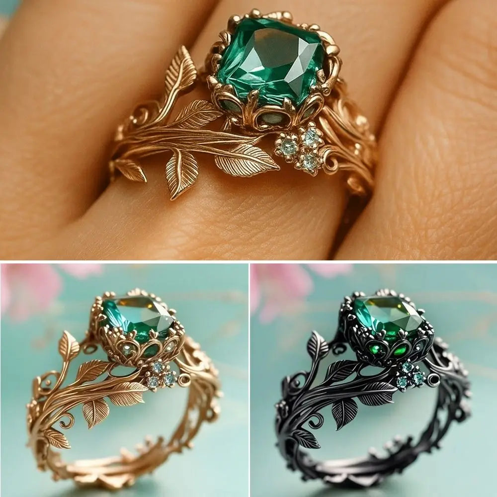 Inlaid Design Leaf Flower Ring