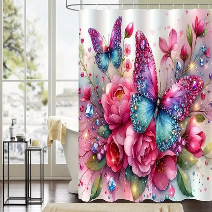 Butterfly print shower curtain