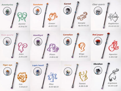 Natural Crystal 12 Constellations Devil's Eye Energy Wand