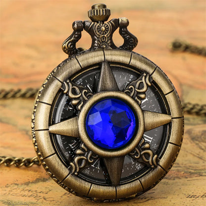 Hollow Sun Rhinestone Decorated Chic Bronze Quartz Pocket Watch Men Women Black Starry Roman Numerals Fob Chain Pendant Clock
