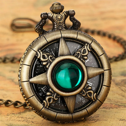 Hollow Sun Rhinestone Decorated Chic Bronze Quartz Pocket Watch Men Women Black Starry Roman Numerals Fob Chain Pendant Clock