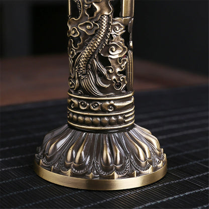 Archaize Vertical Incense Burner Buddha Heart Sutra Dragon Phoenix Pillar Metal Thread Incense Stick Home Office Decoration