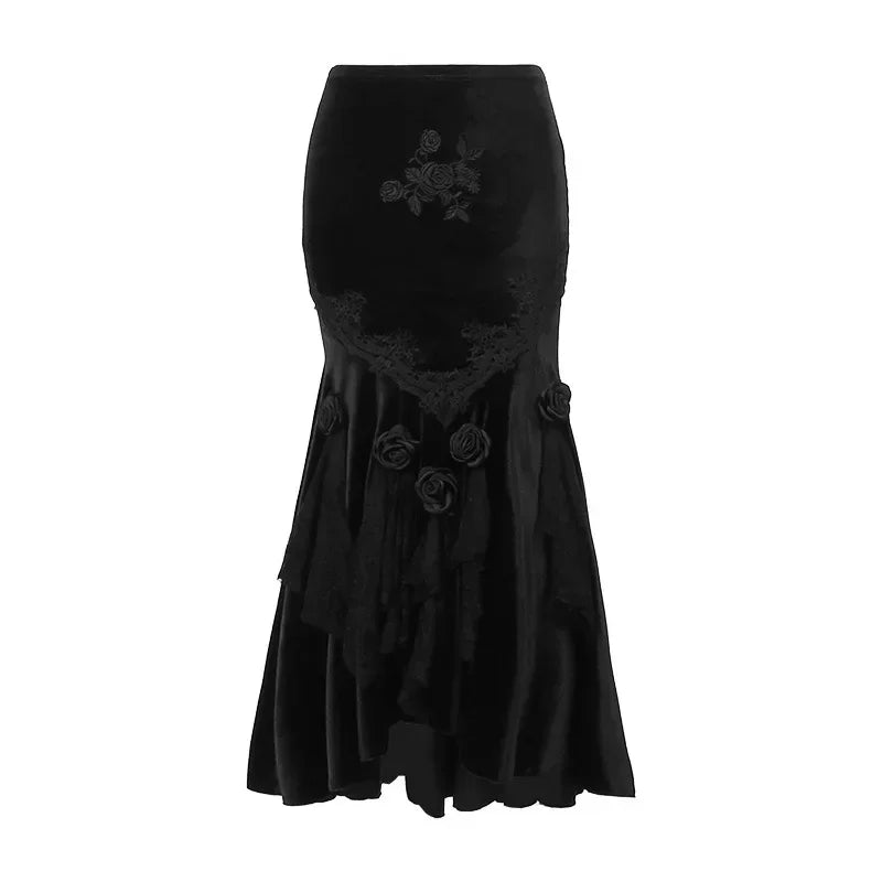 Velvet Fishtail Skirt Women Vintage