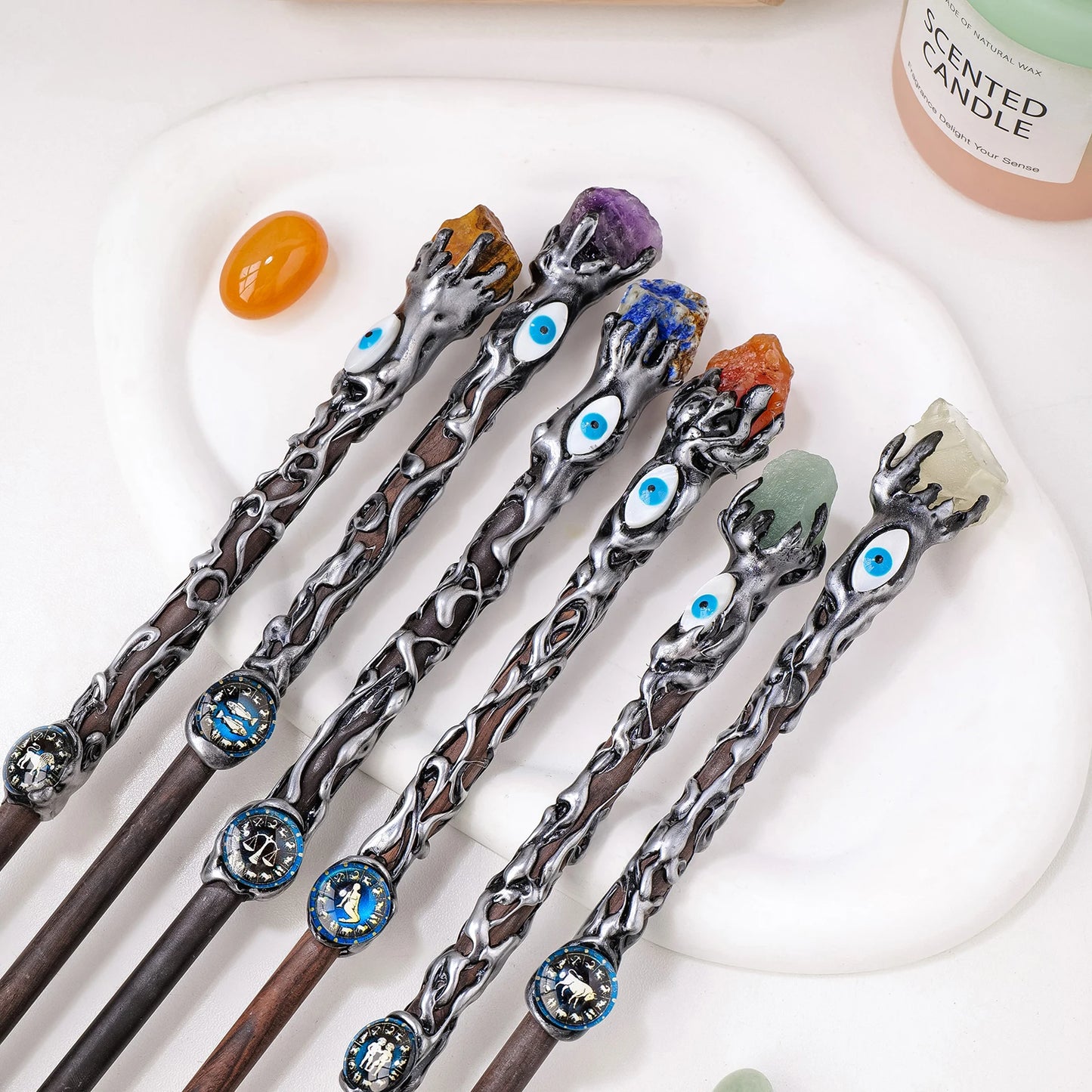 Natural Crystal 12 Constellations Devil's Eye Energy Wand